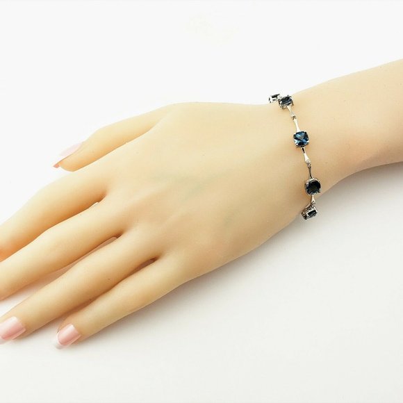 14 K White Gold Blue Tourmaline Diamond Bracelet - Picture 6 of 8